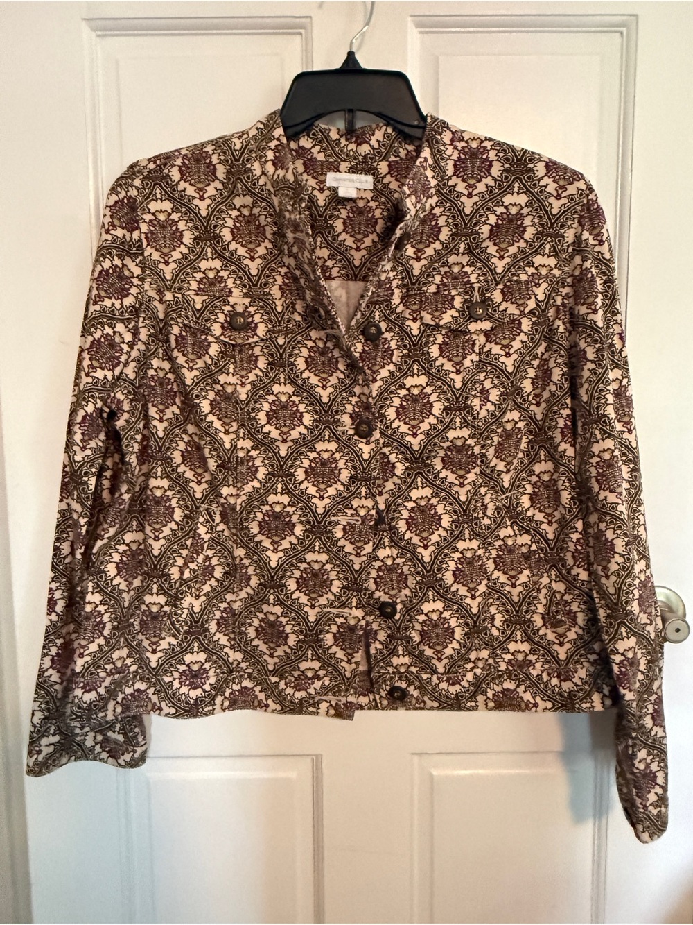 Charter Club Cream and Brown Printed Button-Down Shirt